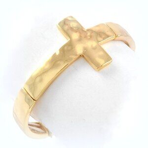 Simple Hammered Finish Cross Bracelet in Gold